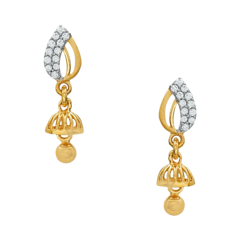 916 Gold Twenty Two Karat (22Kt) Hallmarked Small Jhumki (Jimki) -Style