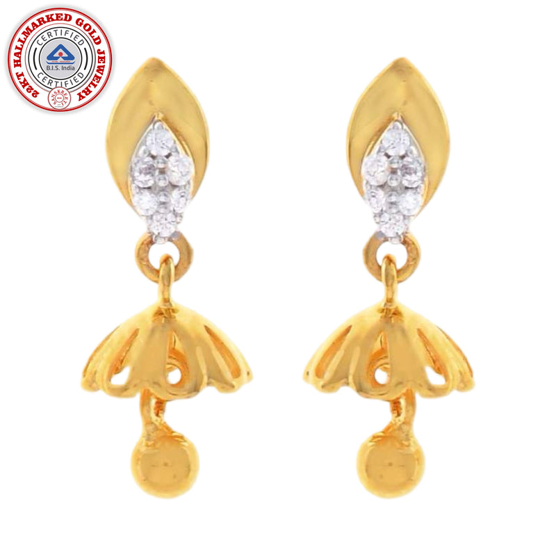 916 Gold Twenty Two Karat (22Kt) Hallmarked Small Jhumki (Jimki) -Style