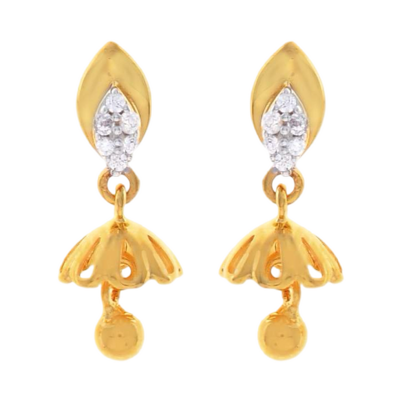 916 Gold Twenty Two Karat (22Kt) Hallmarked Small Jhumki (Jimki) -Style