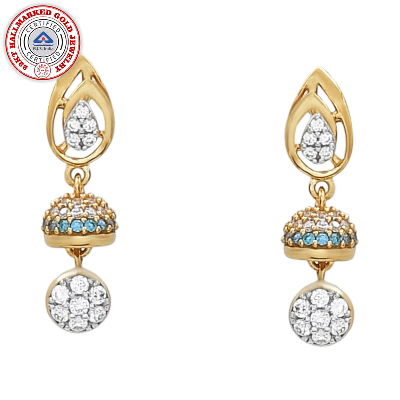 916 Gold Twenty Two Karat (22Kt) Hallmarked Small Jhumki (Jimki) -Style