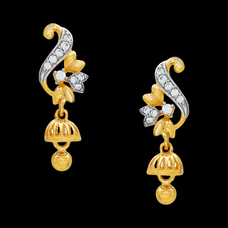 916 Gold Twenty Two Karat (22Kt) Hallmarked Small Jhumki (Jimki) -Style