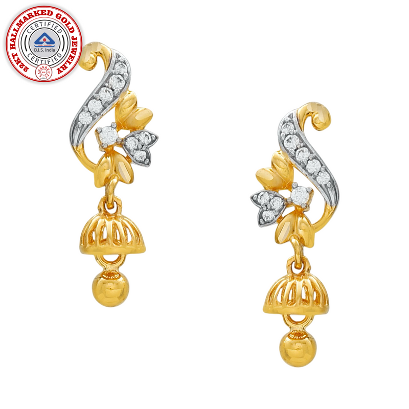 916 Gold Twenty Two Karat (22Kt) Hallmarked Small Jhumki (Jimki) -Style