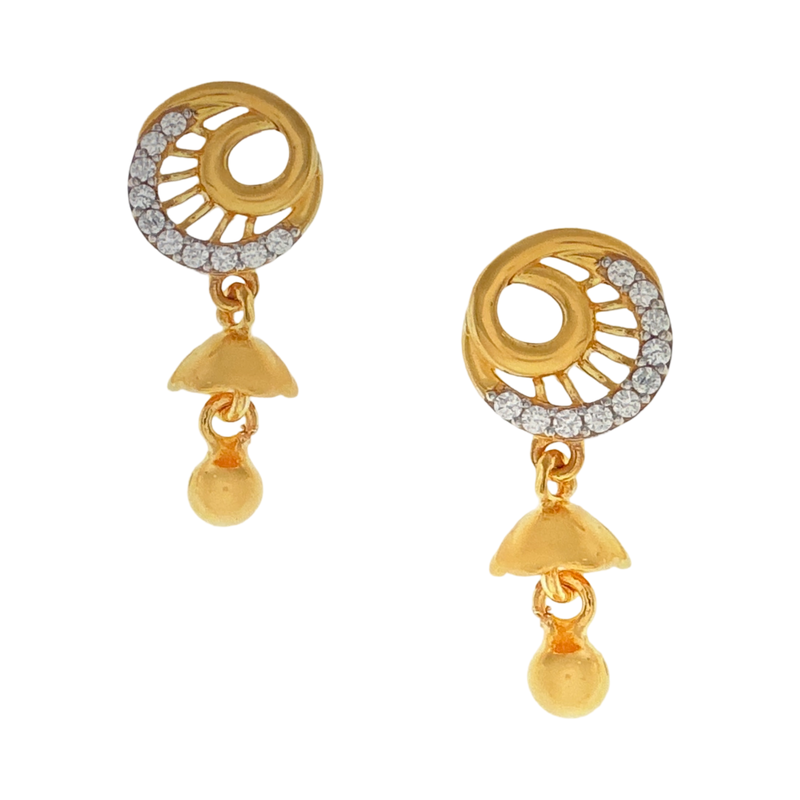 916 Twenty Two Karat (22Kt) Hallmarked Gold Small Jhumki (Jimki) -Style