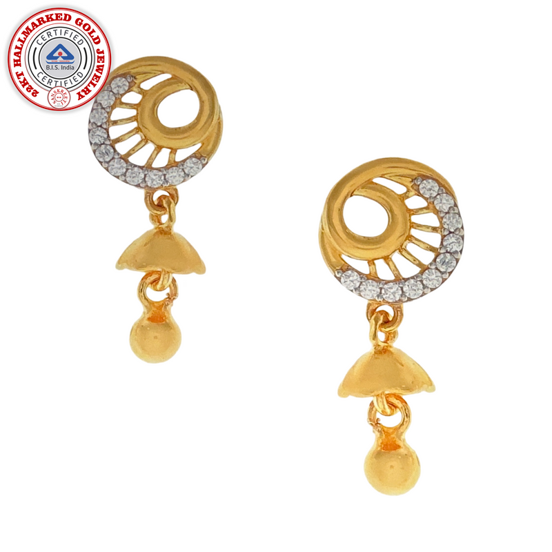 916 Twenty Two Karat (22Kt) Hallmarked Gold Small Jhumki (Jimki) -Style