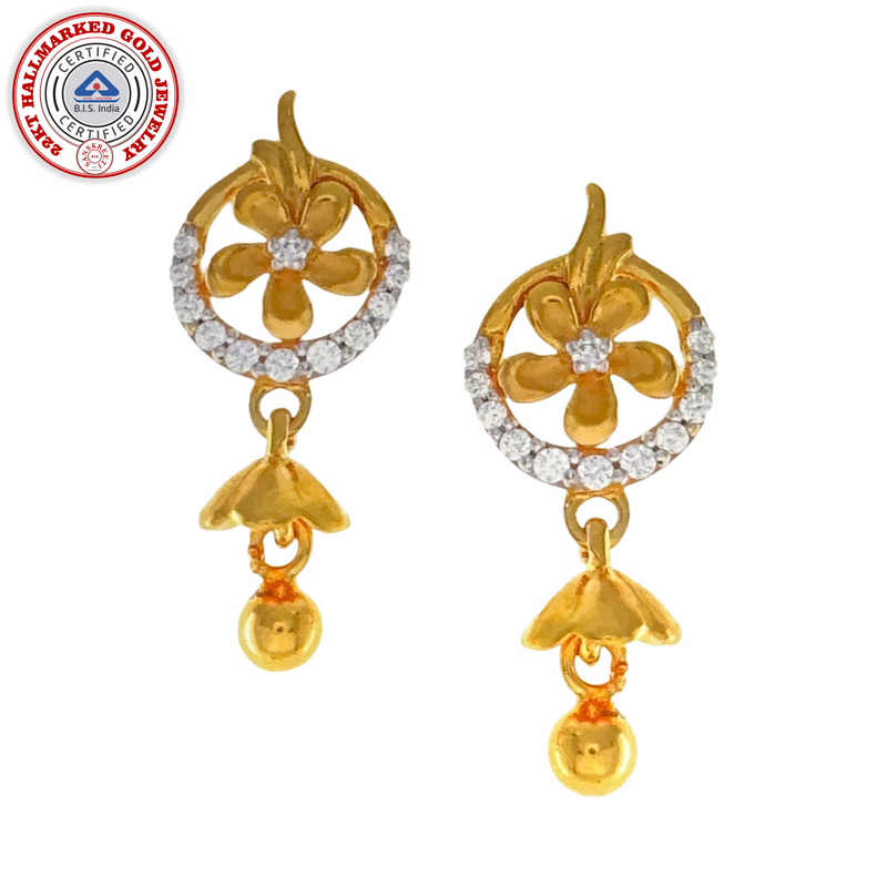 916 Twenty Two Karat (22Kt) Hallmarked Gold Small Jhumki (Jimki) -Style