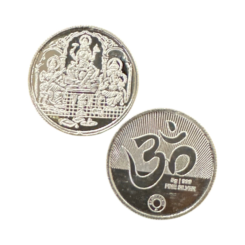 999 Pure Silver Ganesha Lakshmi & Saraswati 5 Gram Coin - Figurine