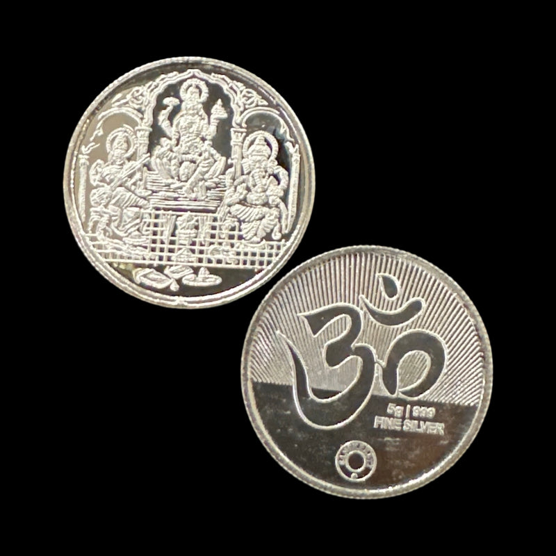 999 Pure Silver Ganesha Lakshmi & Saraswati 5 Gram Coin - Figurine