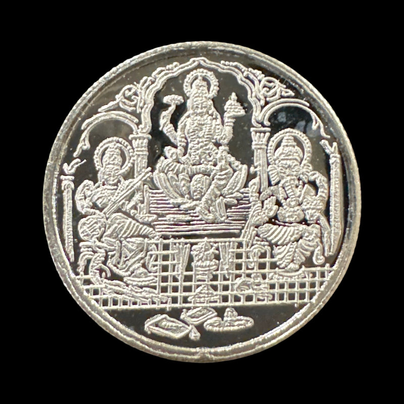 999 Pure Silver Ganesha Lakshmi & Saraswati 5 Gram Coin - Figurine