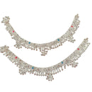 800 Silver Rajwada Hallmarked Pajeb Anklet with Meena & Bells - Style