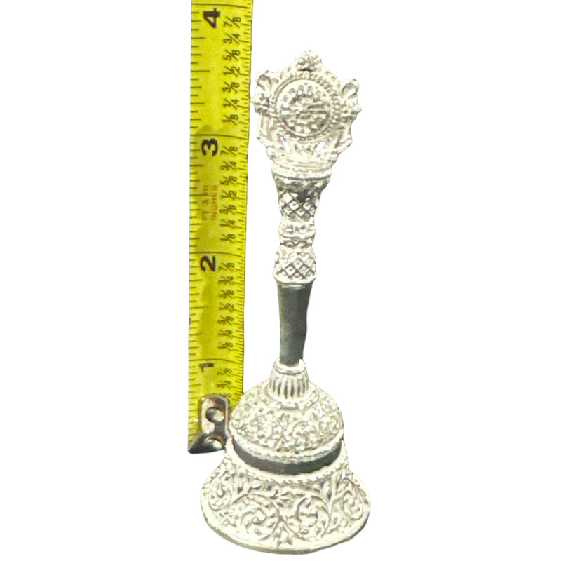 925 Sterling Silver Hallmarked Shankh Handle Puja Bell - Style