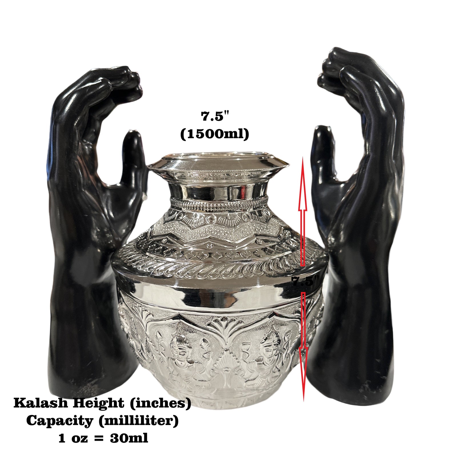 925 Sterling Silver Hallmarked Ashtha Lakshmi BIG Naxi Kalash (Nagas K
