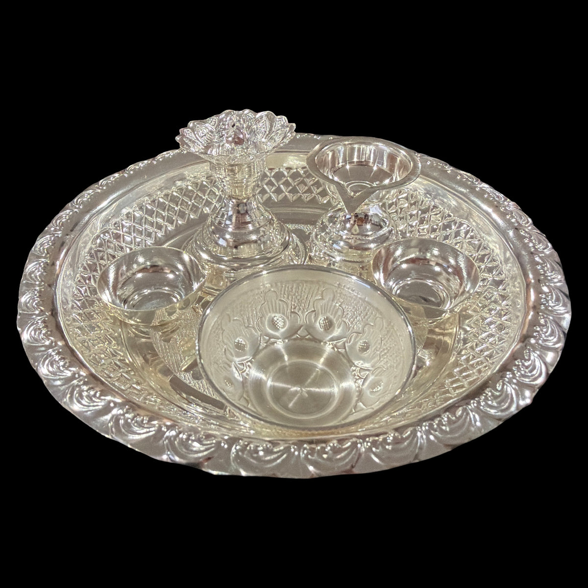 925 Sterling Silver Hallmarked 5.5 inch Small Puja Set - 5.5