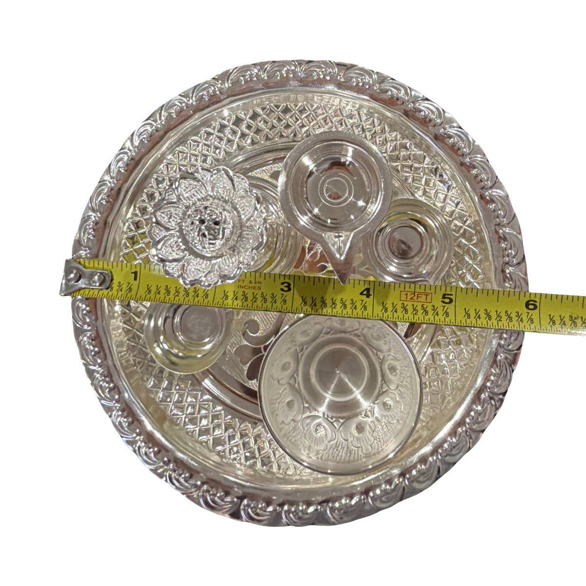 925 Sterling Silver Hallmarked 5.5 inch Small Puja Set - 5.5