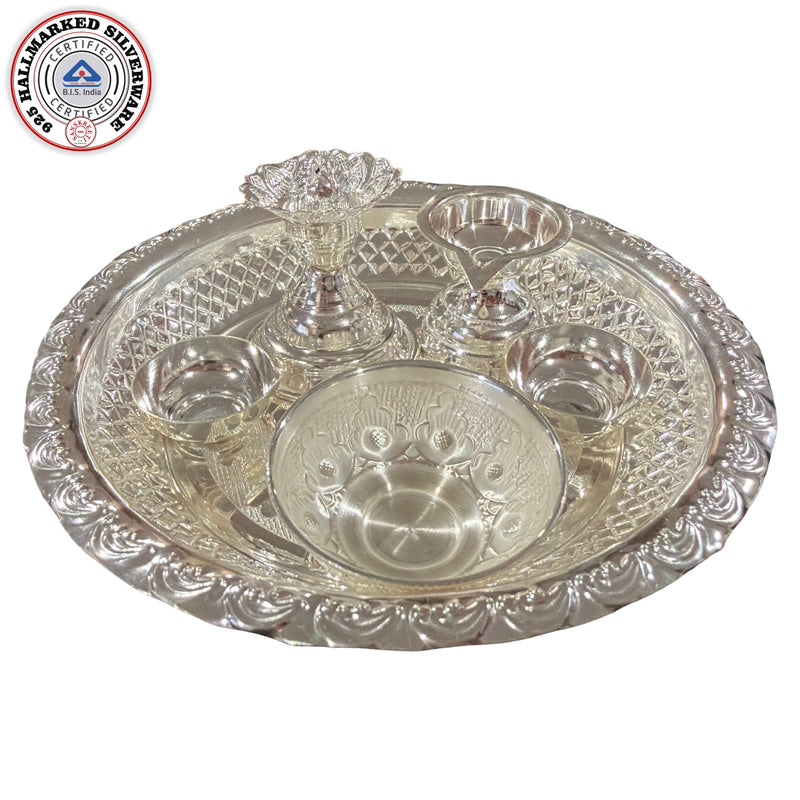 925 Sterling Silver Hallmarked 5.5 inch Small Puja Set - 5.5" Set