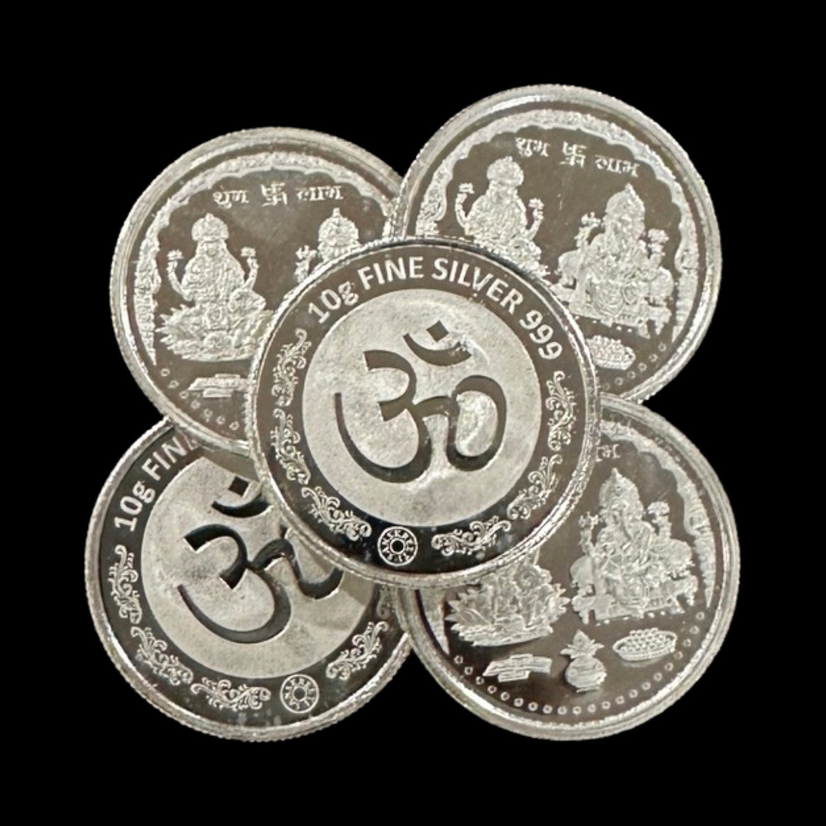 999 Pure Silver Ganesha Lakshmi / Laxmi 10 Gram Coins (pack of 5 Coins