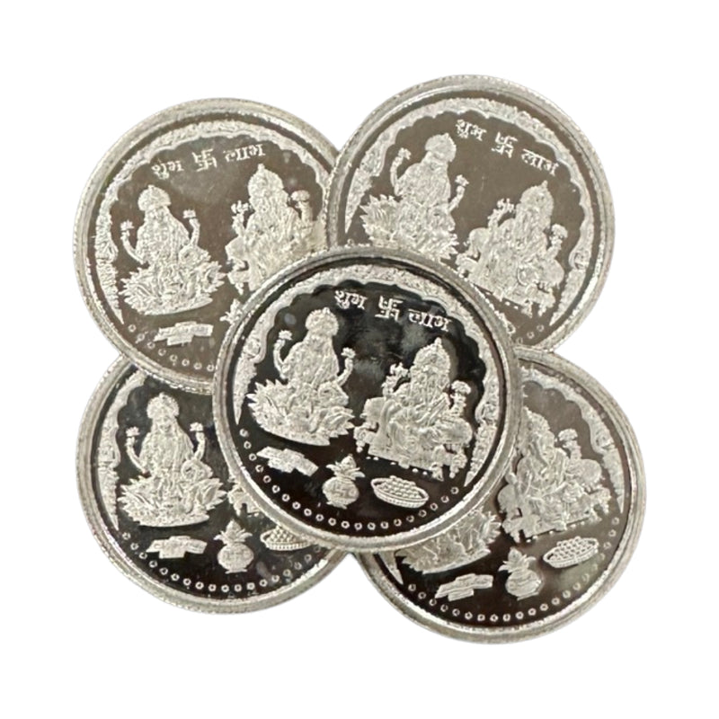 999 Pure Silver Ganesha Lakshmi / Laxmi 10 Gram Coins (pack of 5 Coins) -