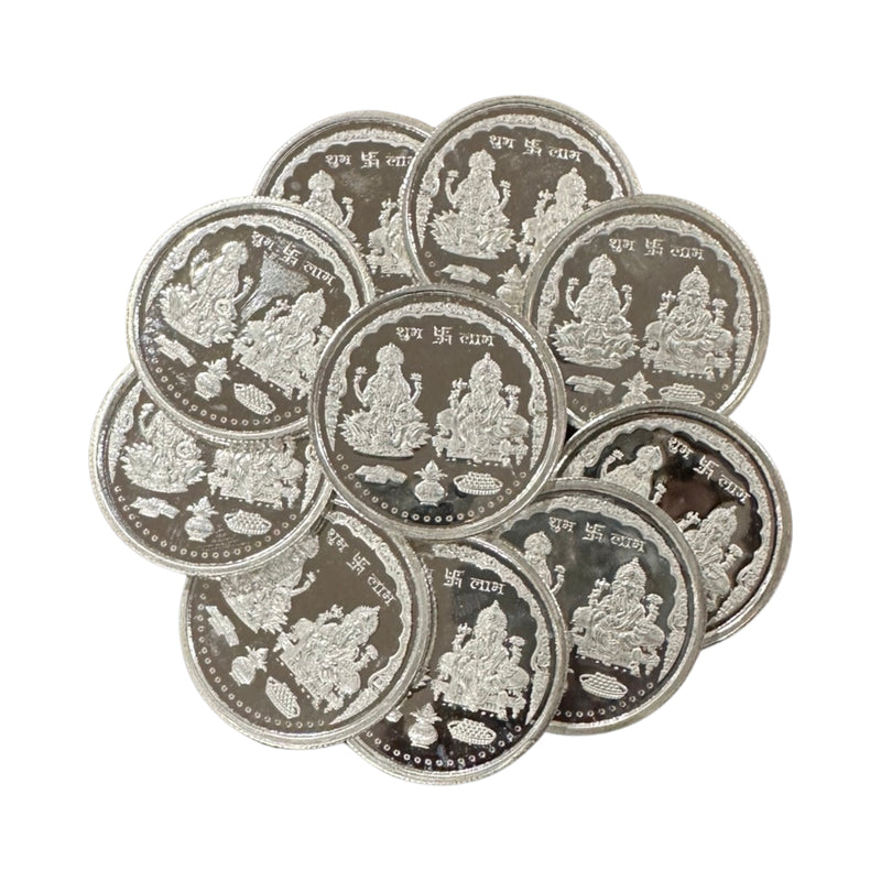 999 Pure Silver Ganesha Lakshmi / Laxmi 10 Gram Coins (Pack of 10 Coins) -