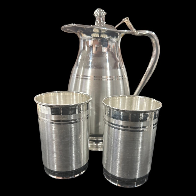 999 Pure Silver Hallmarked 850ml / 350ml Capacity Water Pitcher & Two Tumbler Set