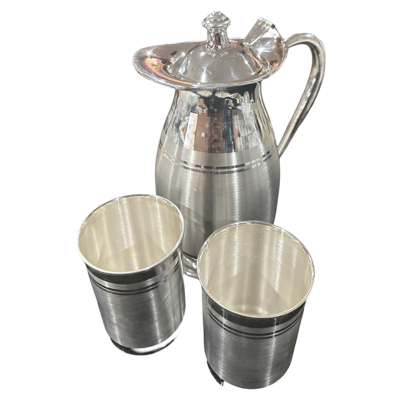 999 Pure Silver Hallmarked 850ml / 350ml Capacity Water Pitcher & Two Tumbler Set