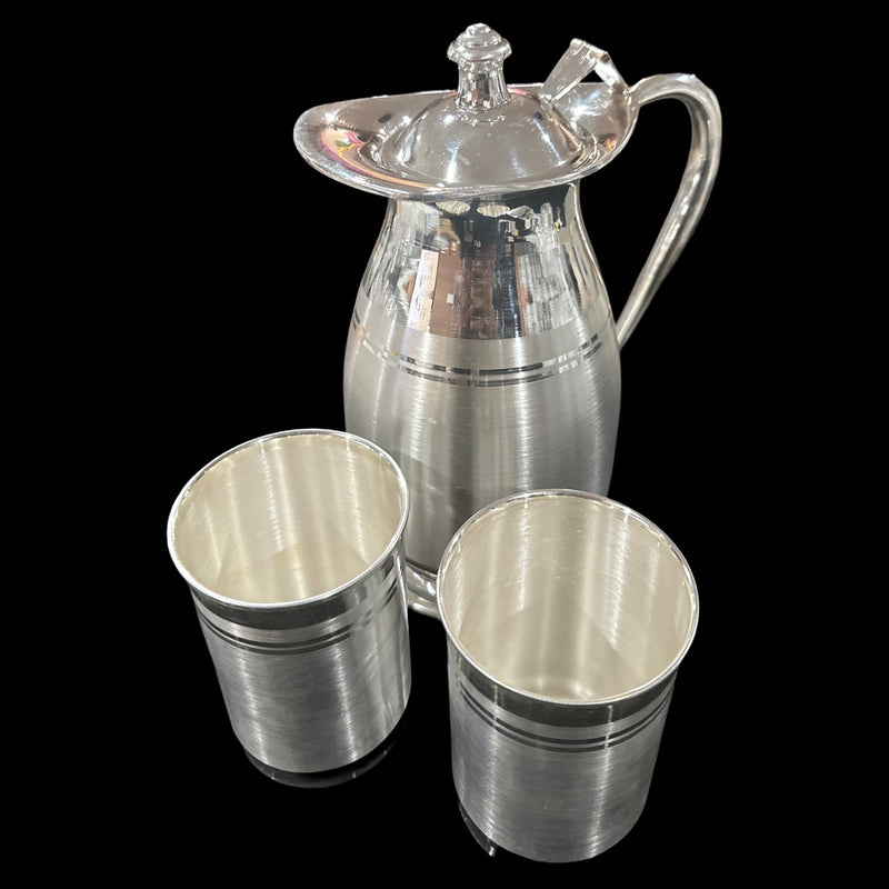 999 Pure Silver Hallmarked 850ml / 350ml Capacity Water Pitcher & Two Tumbler Set