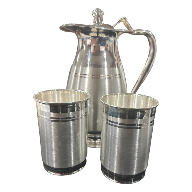 999 Pure Silver Hallmarked 850ml / 350ml Capacity Water Pitcher & Two Tumbler Set