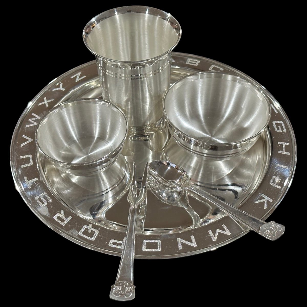 999 Pure Silver 8.0 Inch Hallmarked Heavy Alphabet Western Plate Kids