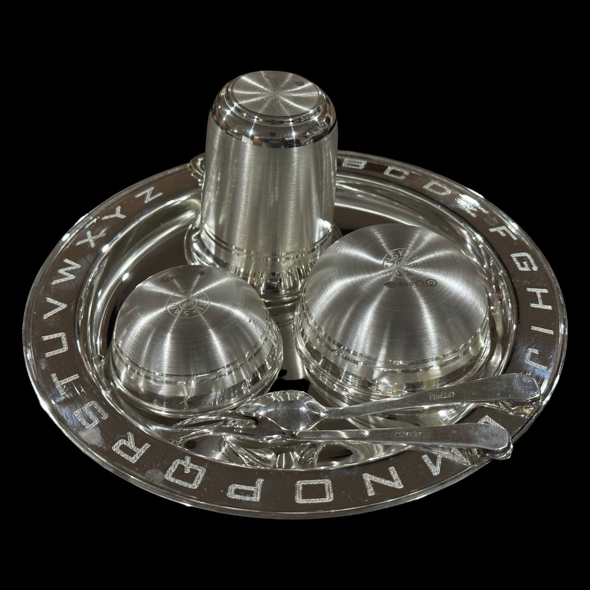 999 Pure Silver 8.0 Inch Hallmarked Heavy Alphabet Western Plate Kids