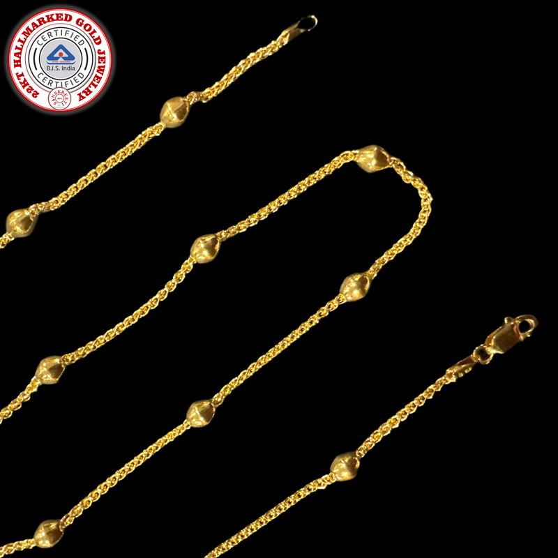 916 Twenty Two Karat (22K) Hallmarked Gold 1.5MM Designer Ball Chain - Design