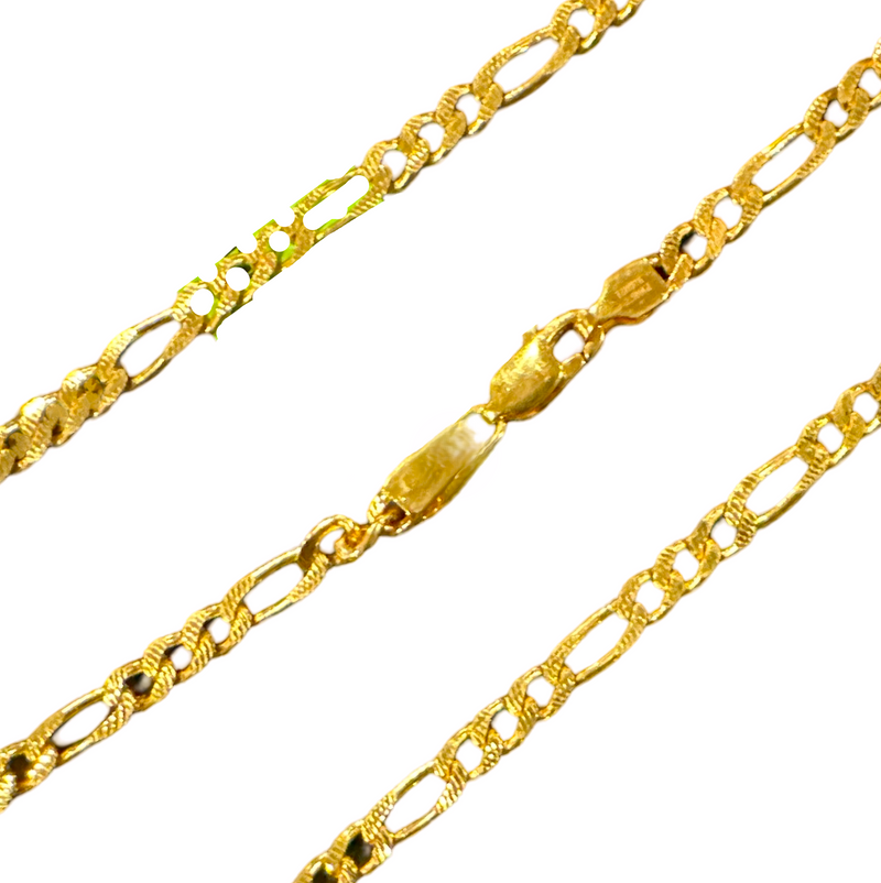 916 Twenty Two Karat (22K) Hallmarked Gold 3.0MM Figaro Chain