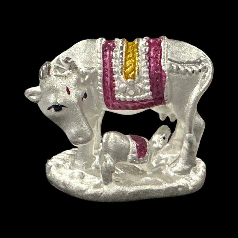 999 Pure Silver Kamdhenu Cow Statue - 1.0-inch Tall Idol / Murti (Figurine
