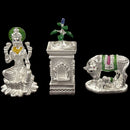 999 Pure Silver Kamdhenu Cow, Tulsi & Lakshmi Statue  - 2.0-inch Tall Idol / Murti (Figurine