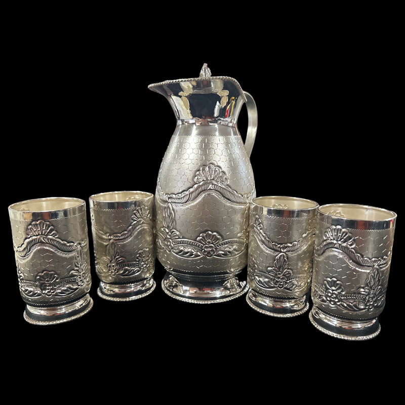 925 Sterling Silver Hallmarked 850ml / 200ml Capacity Water Pitcher & Four Tumbler Set