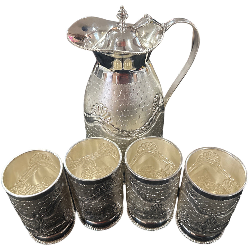 925 Sterling Silver Hallmarked 850ml / 200ml Capacity Water Pitcher & Four Tumbler Set