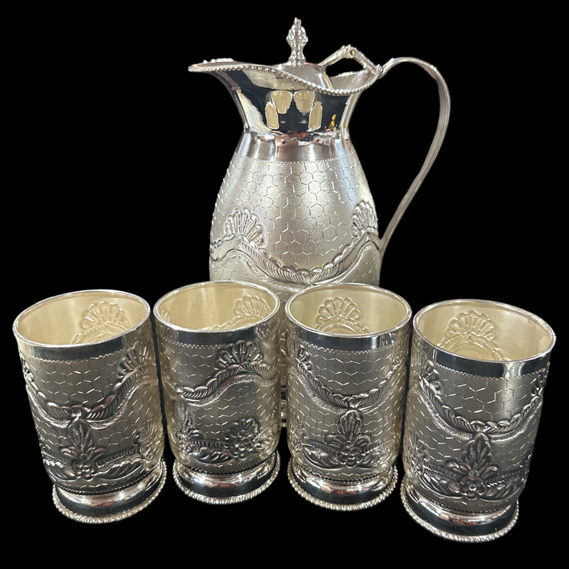 925 Sterling Silver Hallmarked 850ml / 200ml Capacity Water Pitcher & Four Tumbler Set