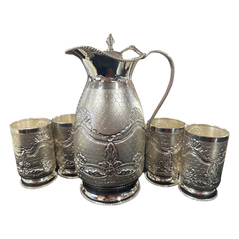 925 Sterling Silver Hallmarked 850ml / 200ml Capacity Water Pitcher & Four Tumbler Set