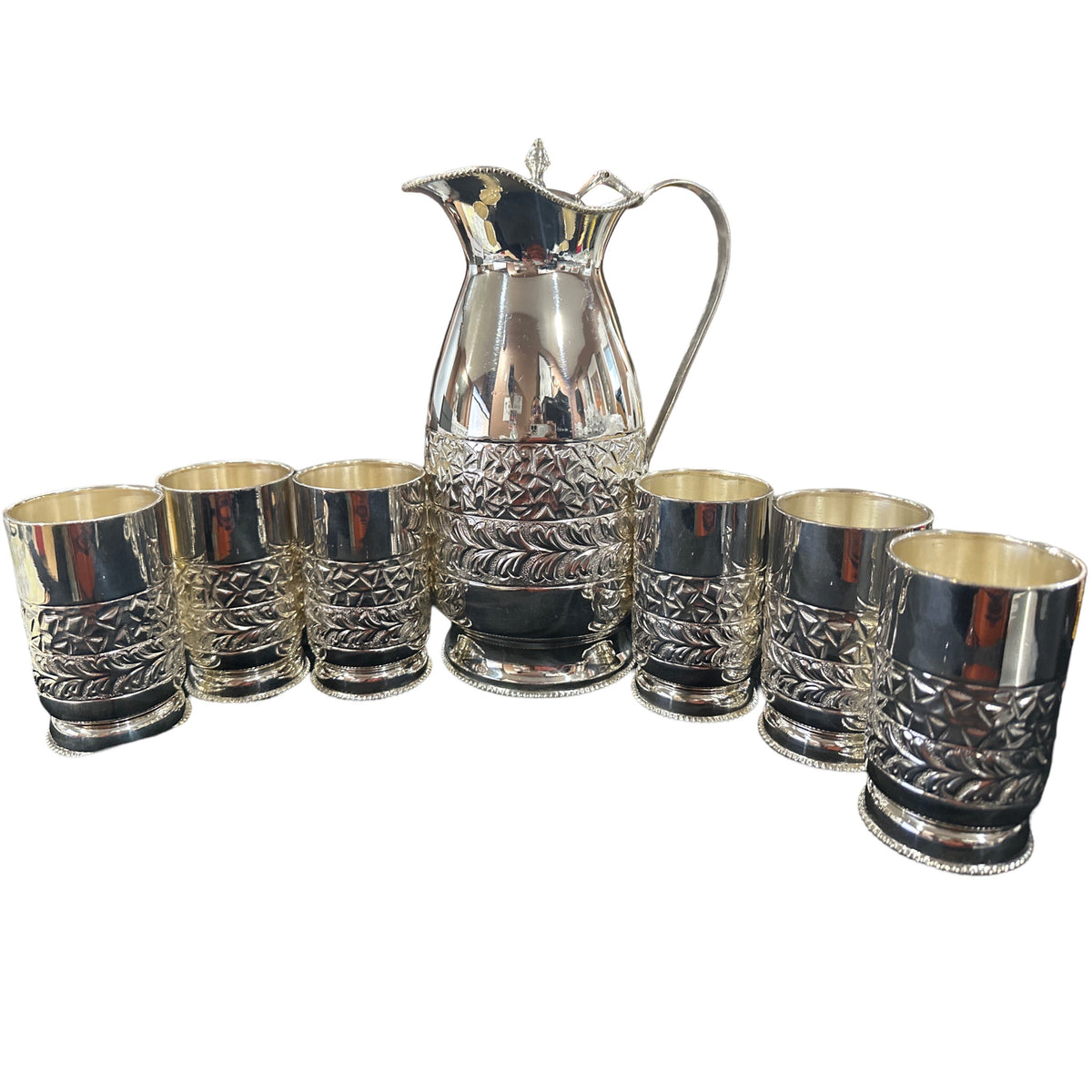 925 Sterling Silver Hallmarked 1200ml Water Pitcher & 225ml Six Tumble