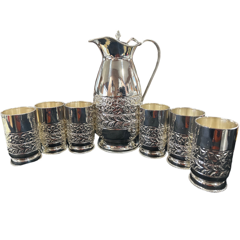 925 Sterling Silver Hallmarked 1200ml / 225ml Capacity Water Pitcher & Six Tumbler Set