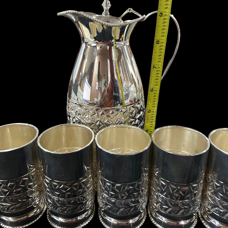 925 Sterling Silver Hallmarked 1200ml / 225ml Capacity Water Pitcher & Six Tumbler Set