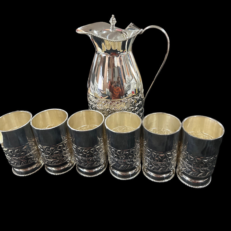 925 Sterling Silver Hallmarked 1200ml / 225ml Capacity Water Pitcher & Six Tumbler Set