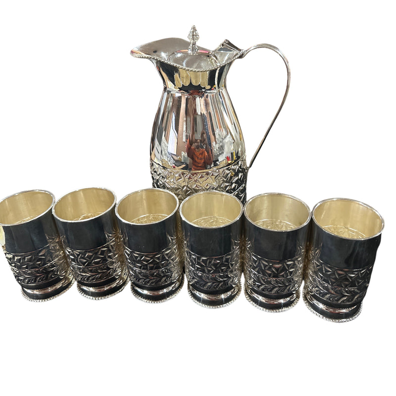 925 Sterling Silver Hallmarked 1200ml / 225ml Capacity Water Pitcher & Six Tumbler Set