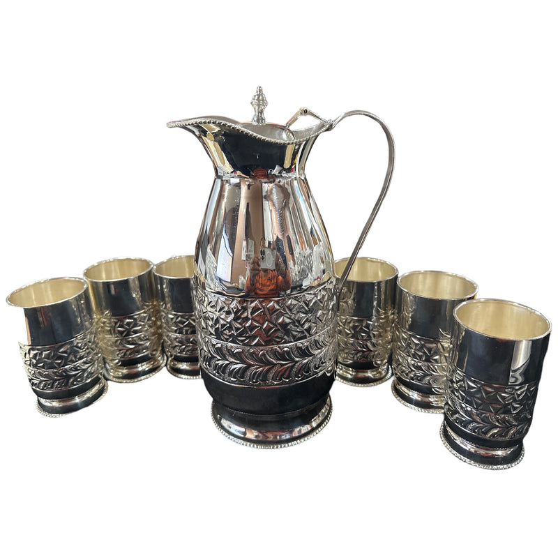 925 Sterling Silver Hallmarked 1200ml / 225ml Capacity Water Pitcher & Six Tumbler Set