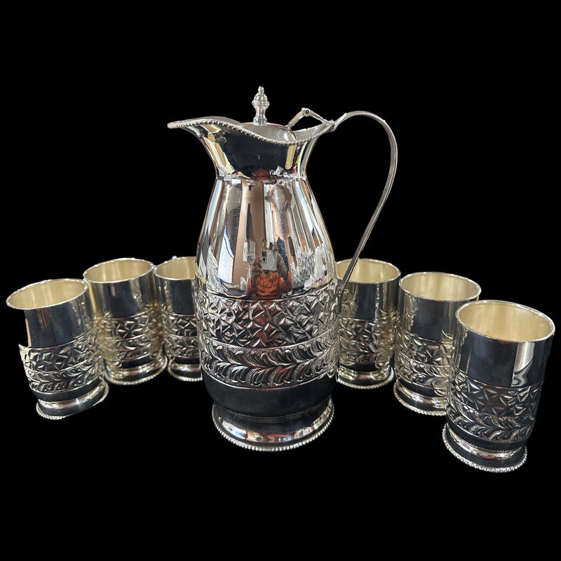 925 Sterling Silver Hallmarked 1200ml / 225ml Capacity Water Pitcher & Six Tumbler Set