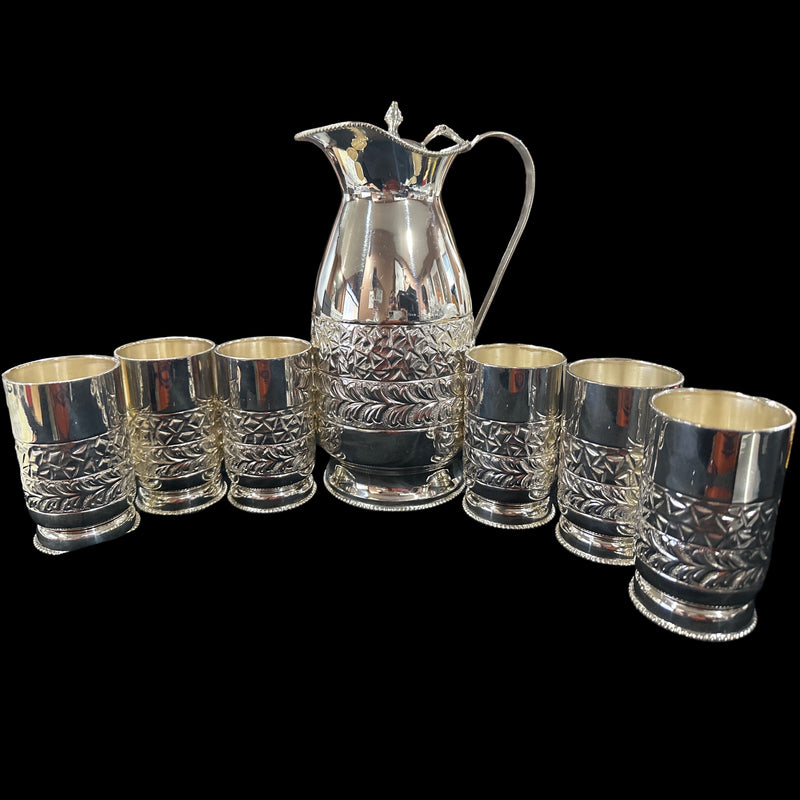 925 Sterling Silver Hallmarked 1200ml / 225ml Capacity Water Pitcher & Six Tumbler Set