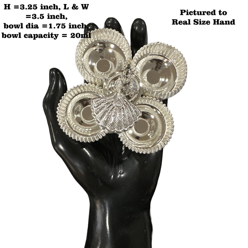 925 Sterling Silver Hallmarked 3.5x3.5 inch Kumkum / Puja bowls Four Pot Set  - Style