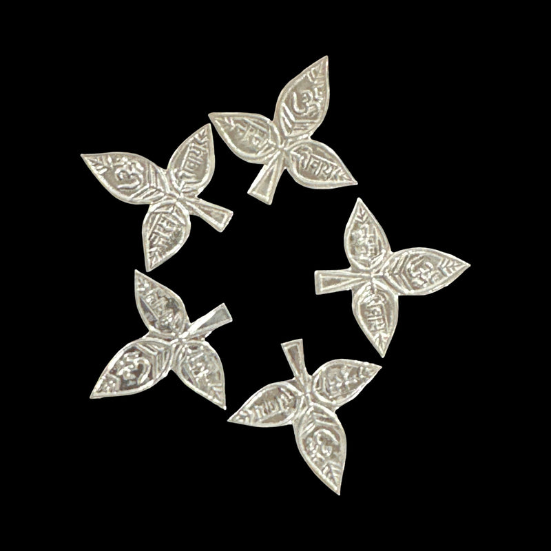 750 Silver Religious 1.5-inch Bel Patra / Bilva Leaves  Set (Pack of 54 Leaves)