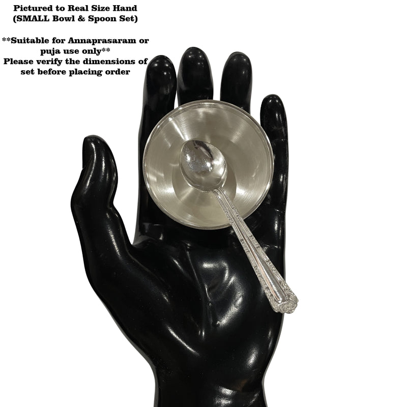 999 Pure Silver Hallmarked 2.5 inch Bowl & Spoon for Kids - Designer Set