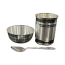 999 Pure Silver Hallmarked 150ml Glass, 120ml Bowl & Spoon Set for Kids - Designer Set