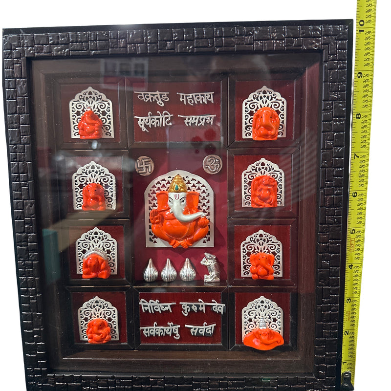 999 Pure Silver Astha Ganesha Mural – 10-inch Tall Frame