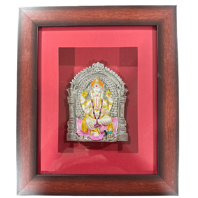 999 Pure Silver Lord Ganesha Mural – 11-inch Tall Frame