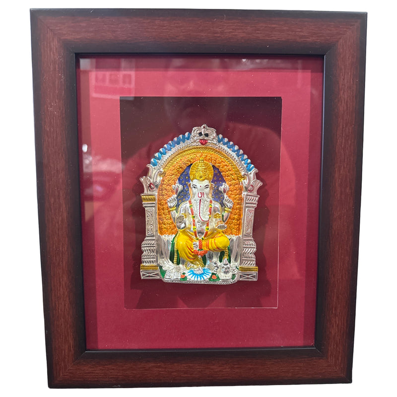 999 Pure Silver Lord Ganesha Mural – 11-inch Tall Frame